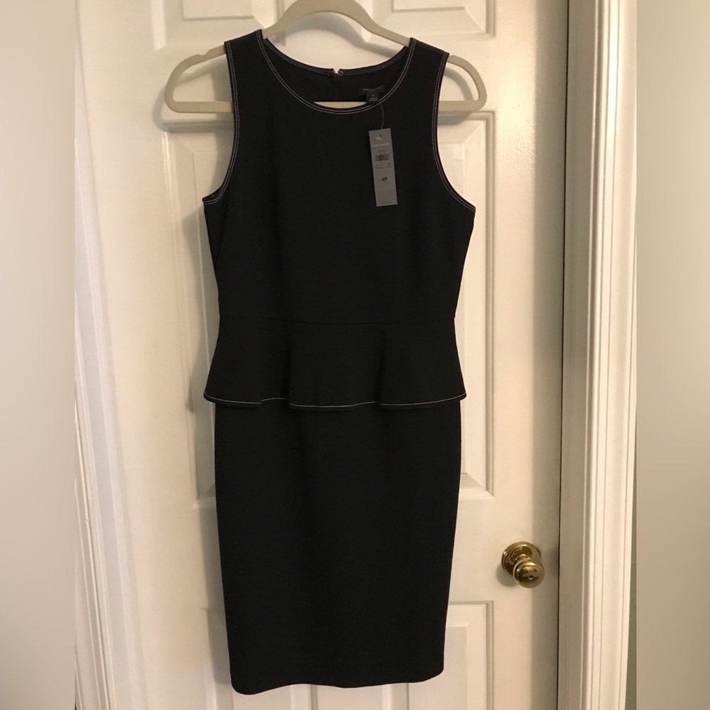 Ann Taylor black peplum dress with white stitching